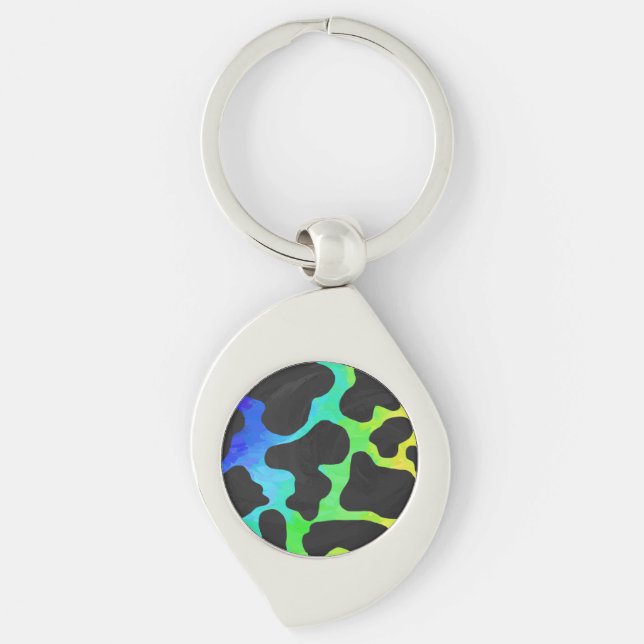 Cow Black and Rainbow Print Key Ring (Front)