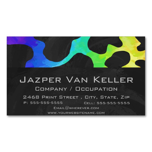 Cow Black and Rainbow Print Magnetic Business Card (Front)