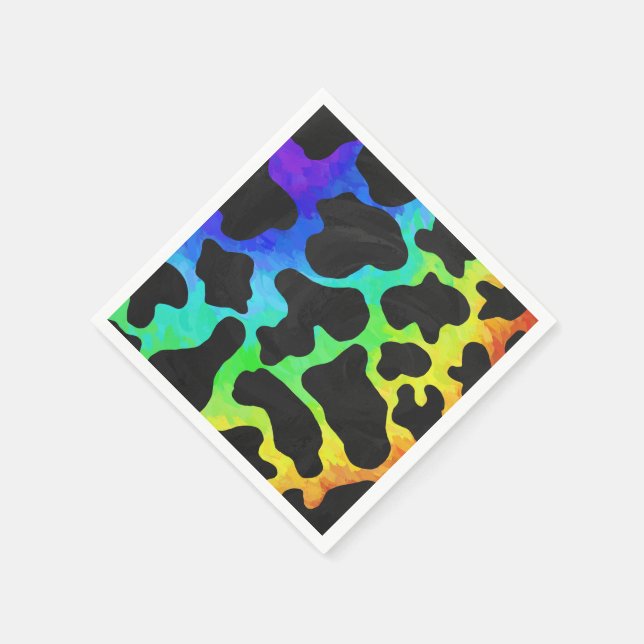 Cow Black and Rainbow Print Napkin (Corner)