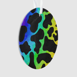 Cow Black and Rainbow Print Ornament