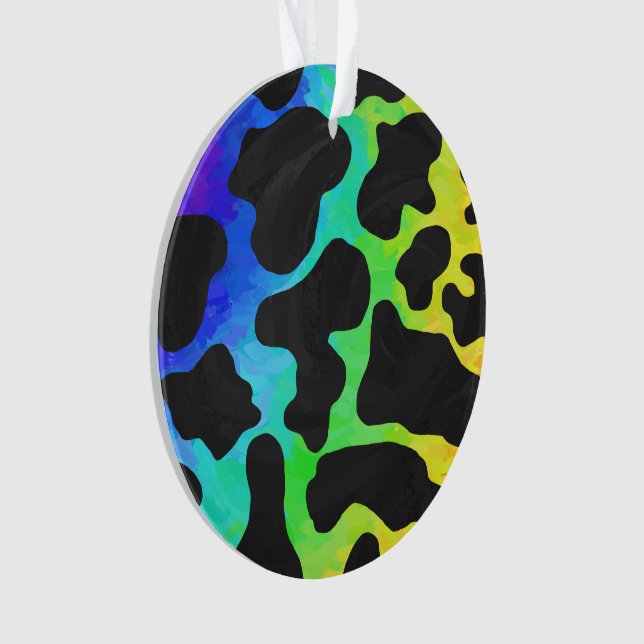 Cow Black and Rainbow Print Ornament (Front)