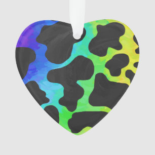 Cow Black and Rainbow Print Ornament