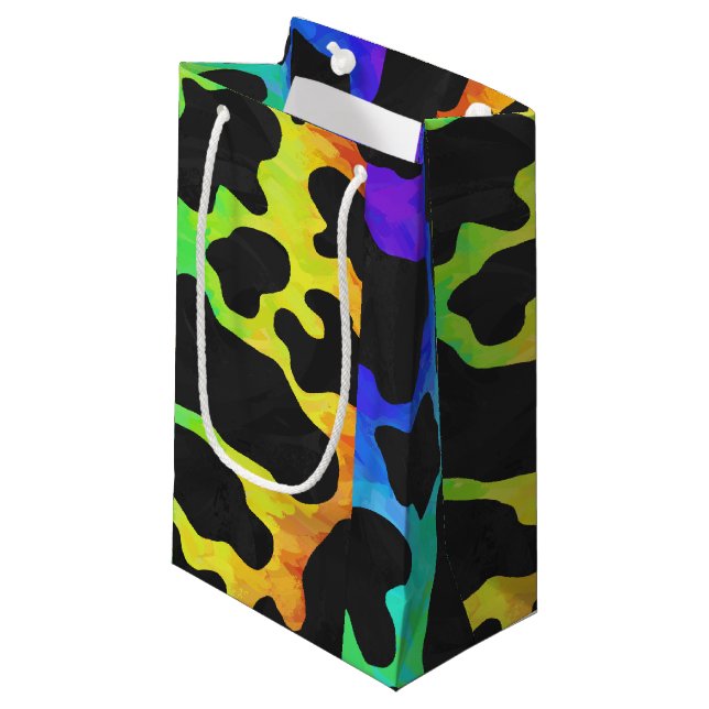 Cow Black and Rainbow Print Small Gift Bag (Front Angled)