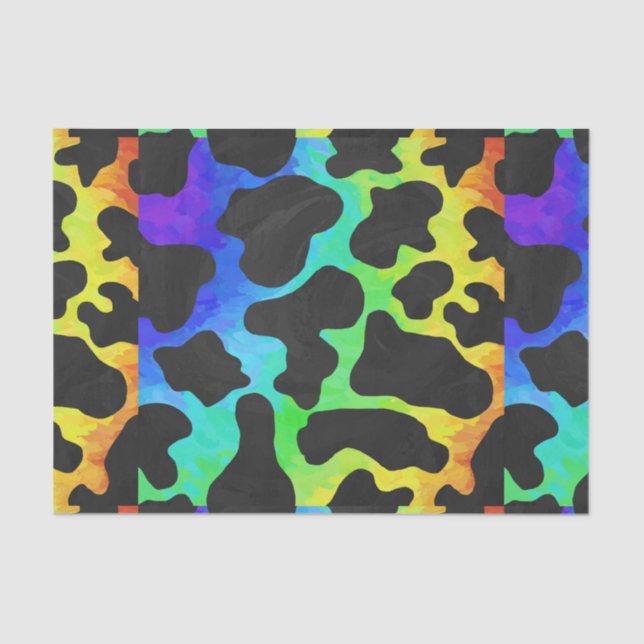 Cow Black and Rainbow Print Tissue Paper (Front)