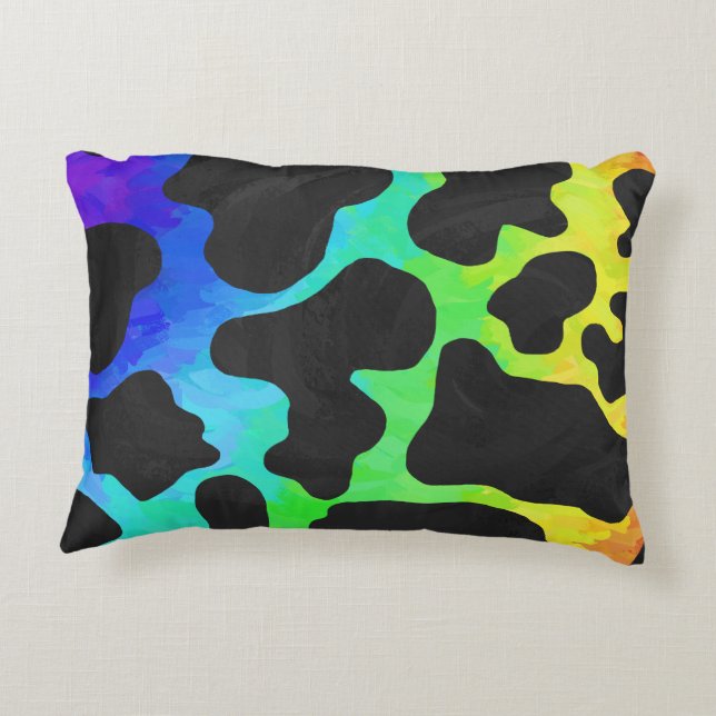 Cow Black and Rainbow Stuff Decorative Cushion (Back)