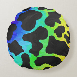 Cow Black and Rainbow Stuff Round Cushion