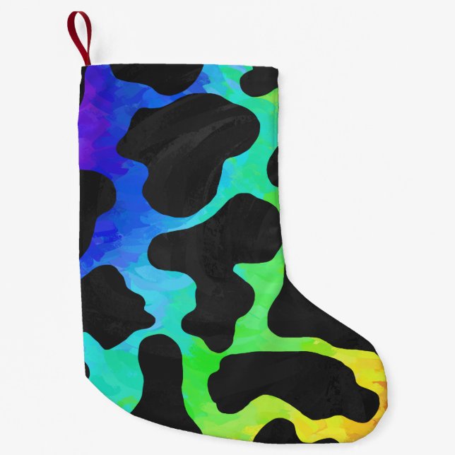 Cow Black and Rainbow Stuff Small Christmas Stocking (Front)