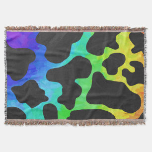 Cow Black and Rainbow Stuff Throw Blanket