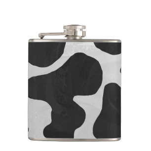 Cow Black and White Print Hip Flask