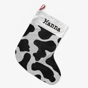 Cow Black and White Print Large Christmas Stocking
