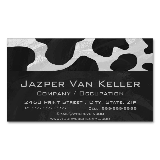 Cow Black and White Print Magnetic Business Card (Front)