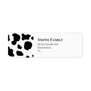 Cow Black and White Return Address Label