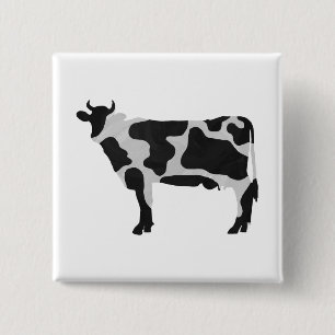 Cow Black and White Silhouette 15 Cm Square Badge