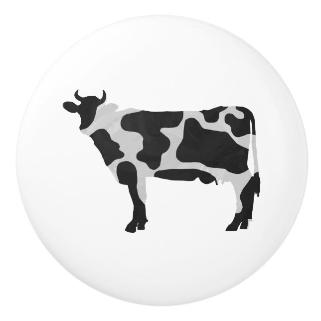 Cow Black and White Silhouette Ceramic Knob (Front)