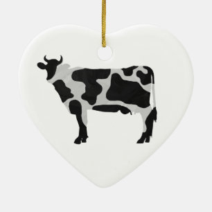 Cow Black and White Silhouette Ceramic Tree Decoration