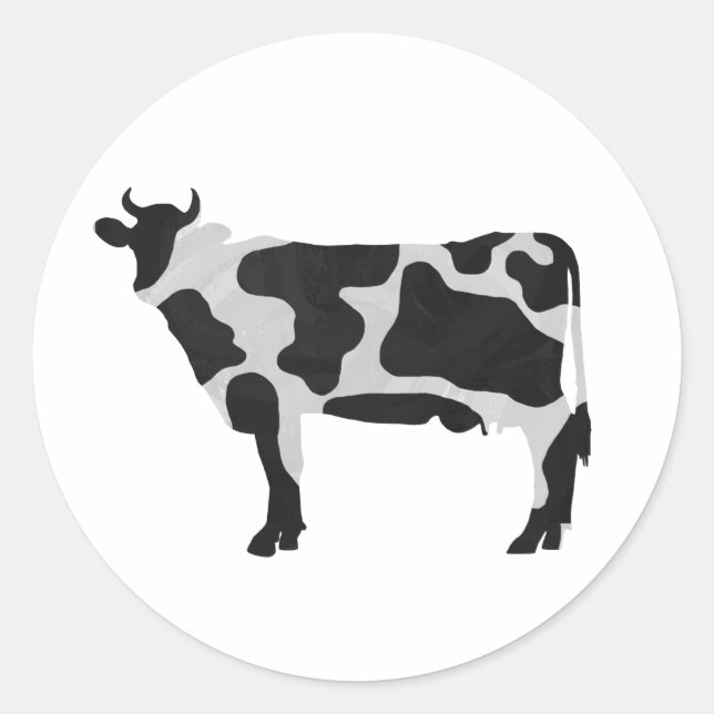 Cow Black and White Silhouette Classic Round Sticker (Front)