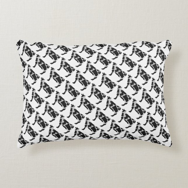 Cow Black and White Silhouette Decorative Cushion (Front)