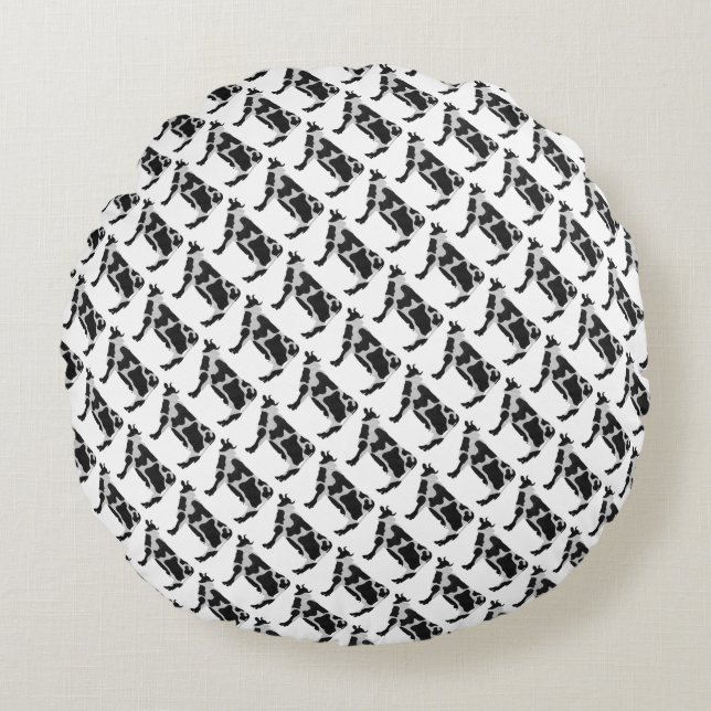 Cow Black and White Silhouette Round Cushion (Front)