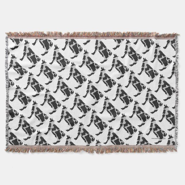 Cow Black and White Silhouette Throw Blanket (Front)