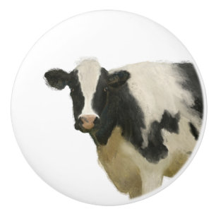 Cow Black n White Rustic Farmhouse Country Kitchen Ceramic Knob