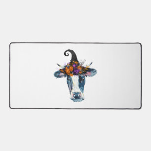 Cow Black White Halloween Witch Desk Mat