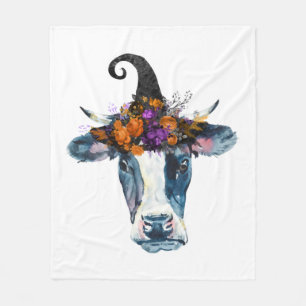Cow Black White Halloween Witch Fleece Blanket