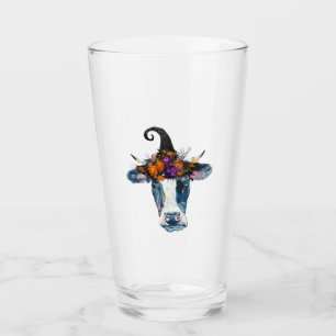 Cow Black White Halloween Witch Glass
