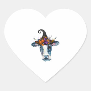 Cow Black White Halloween Witch Heart Sticker