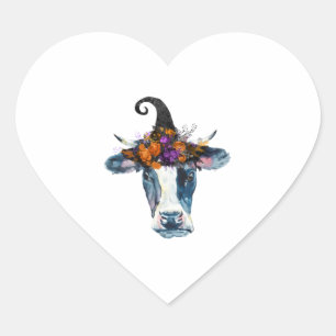 Cow Black White Halloween Witch Heart Sticker