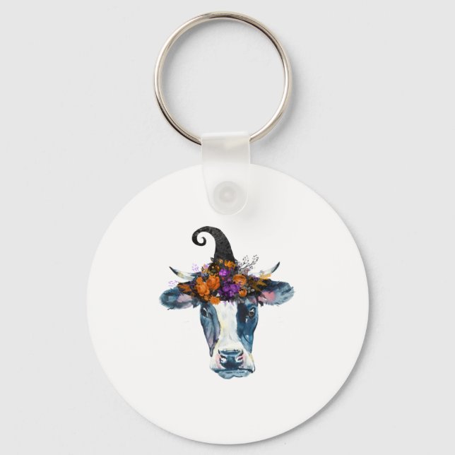 Cow Black White Halloween Witch Key Ring (Front)