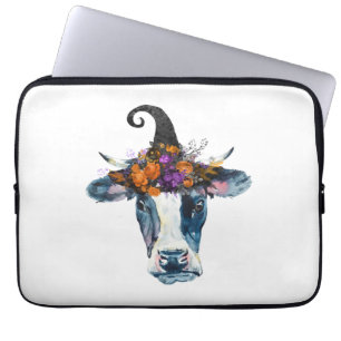 Cow Black White Halloween Witch Laptop Sleeve