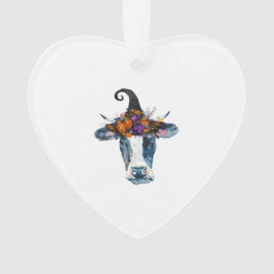 Cow Black White Halloween Witch Ornament