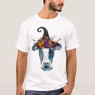 Cow Black White Halloween Witch T-Shirt