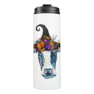 Cow Black White Halloween Witch Thermal Tumbler