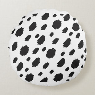 Cow Black White Spots Fur Round Cushion