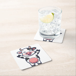 Cow Black White Spots Fur Square Paper Coaster
