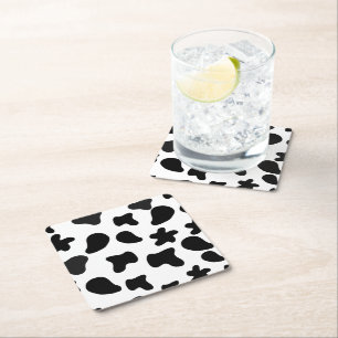 Cow Black White Spots Fur Square Paper Coaster