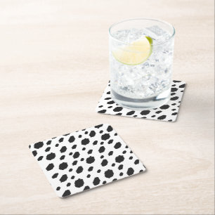 Cow Black White Spots Fur Square Paper Coaster