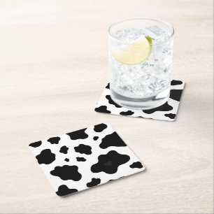 Cow Black White Spots Fur Square Paper Coaster