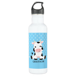 Cow Blue Polka Dot Personalised Boy 710 Ml Water Bottle