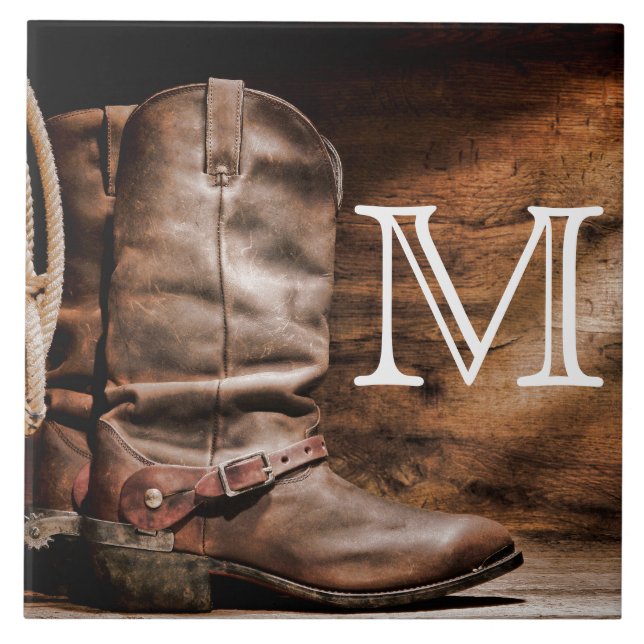 Cow Boy Boots Spur Country Monogram Display Tile (Front)