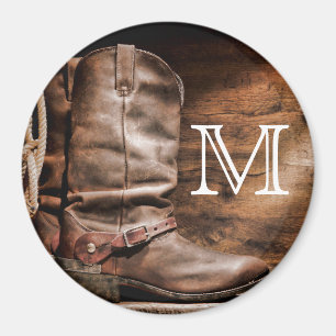 Cow Boy Boots Spur Country Monogram Initial Magnet