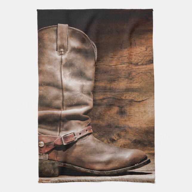 Cow Boy Boots Spur Country Rope Kitchen Dish Towel (Vertical)