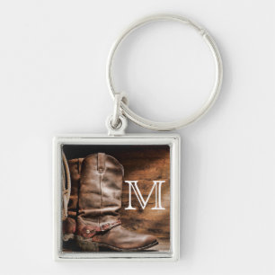 Cow Boy Boots Spur Country Rope Wood Key Chain