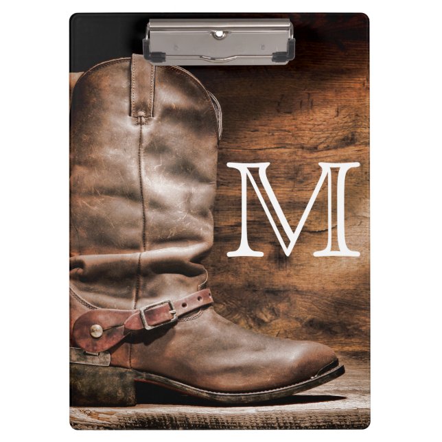 Cow Boy Boots Spur Monogram Initial Clip Board (Front)