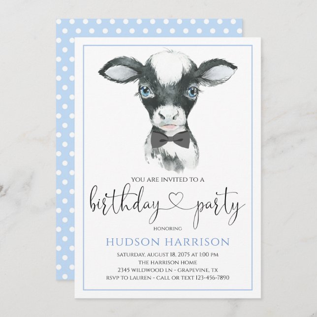 Cow Boy Farm Birthday Party Invitations (Front/Back)
