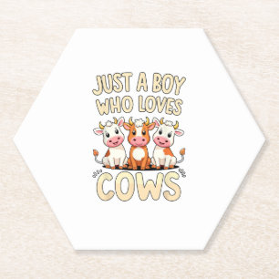 Cow _ Boys & Toddler, Just A Boy Who Loves Cows, C Paper Coaster