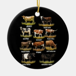 Cow Breeds Retro Farmer Beef and Dairy Graphic Ceramic Ornament