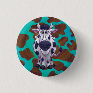 Cow Brown and Teal Print 3 Cm Round Badge