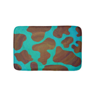 Cow Brown and Teal Print Bath Mat